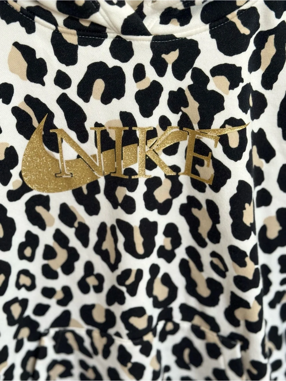 Nike Sportswear Club Fleece Women's Leopard Print Hoodie Gold Logo Size L
